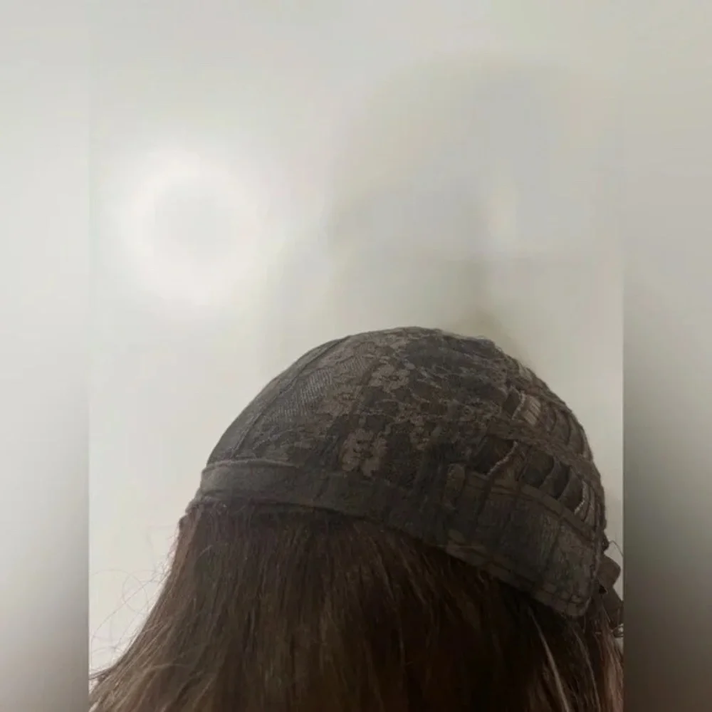 Long Wavy Wig with Curtain Bangs – Medium Brown with Soft Caramel Highlights - Picture 7 of 13